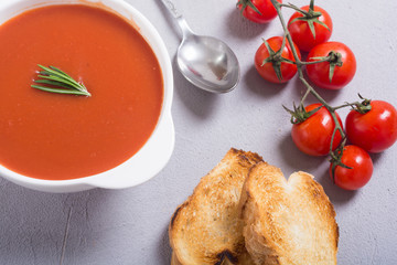 Fresh tomato cream soup in bowl