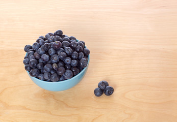 Blueberries in Blue Bowl on Table High Angle Isolated