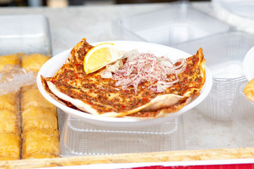 Traditional Turkish cuisine lahmajun for sale
