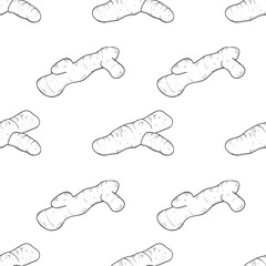 Turmeric. Root. Sketch. Background, wallpaper, seamless, texture.