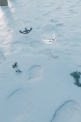 3d rendering of close up of footsteps at winter landscape
