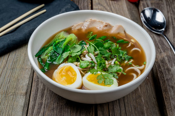 Ramen soup in the plate