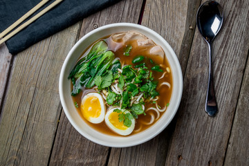 Ramen soup in the plate