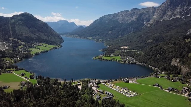 Aerial of Grundlsee, Austria, Salzkammergut