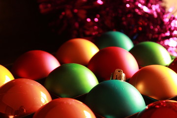 Colorful Christmas tree balls and garlands