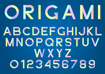 Origami, colored paper alphabet and numbers with shadow. EPS10