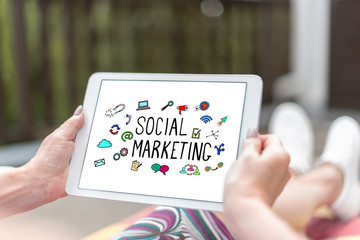 Social marketing concept on a tablet