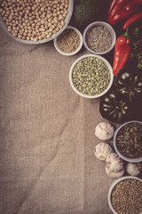 vegetarian cooking ingredients with vegetables and legumes.