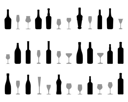 Black silhouettes of glasses and bottles of wine