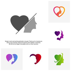 Set of Head love logo vector, Head intelligence logo designs concept vector - Vector