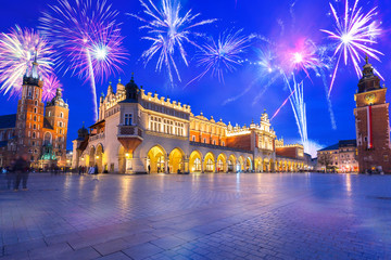 Naklejka premium New Years firework display in Krakow, Poland