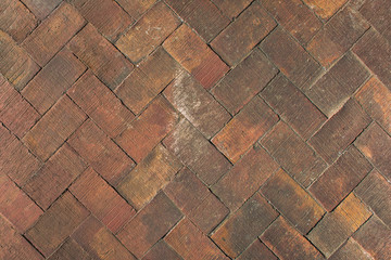 Red Old Worn Brick Wall Or Floor Texture Background. Vintage Effect.