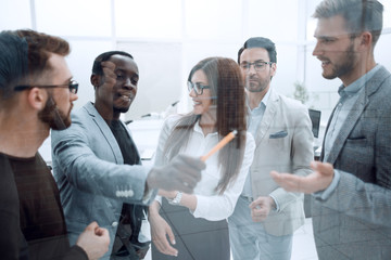 close up.employees discuss the new presentation