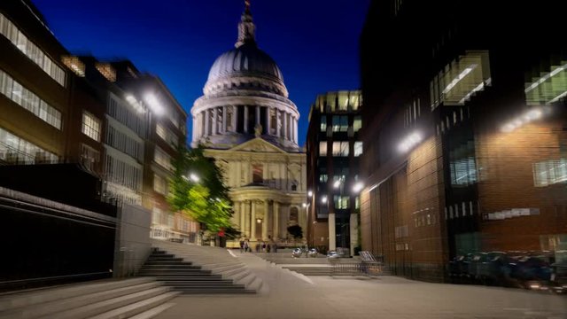 hyper lapse, St. Pauls cathedral and Millennium Bridge in sunset time, London, UK