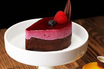 Delicious raspberry cake with fresh raspberries, blueberry and lemon cake.  confiserie cake cuisine.
