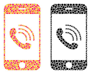 Dotted smartphone call mosaic icons. Vector smartphone call icons in colorful and black versions. Collages of casual spheric elements.