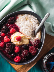 Vegan Chia pudding with berries and almond butter