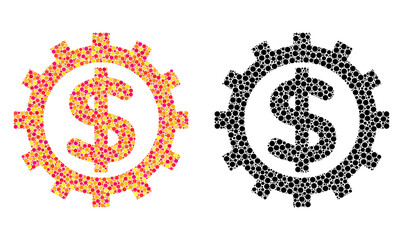 Dot financial industry mosaic icons. Vector financial industry icons in bright and black versions. Collages of casual round elements.