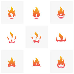 Set of Fire Crown logo designs concept vector. Flame Crown logo template. Crown Vector. Fire logo