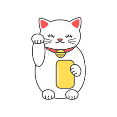 cute cartoon maneki neko  lucky white cat vector illustration