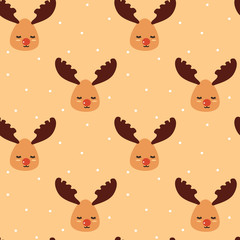 cute cartoon holidays seamless vector pattern background illustration with reindeers and snow