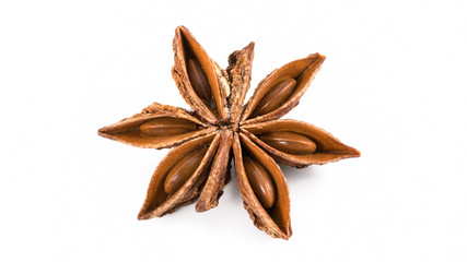 Star anise isolated on white background. Spices macro.
