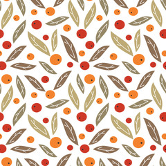 cute seamless vector pattern background illustration with berries and leaves