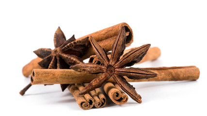 Cloves, anise and cinnamon isolated on white background
