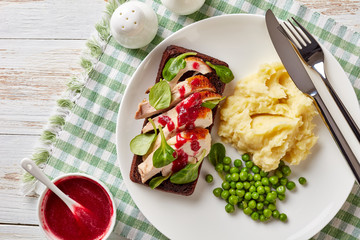 open faced hot roast turkey breast sandwich