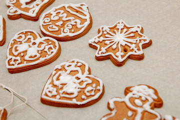 Christmas gingerbread handmade on confectionery paper.