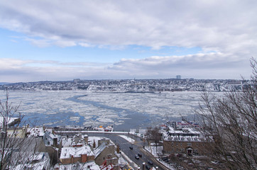 Saint Lawrence river (fleuve Saint Laurent) in Old Quebec city during a winter afternoon