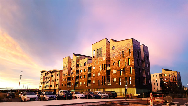 dunkirk architecture with golden sunset light