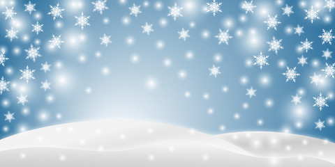 Blue banner with winter landscape and snow for seasonal, Christmas and New Year design
