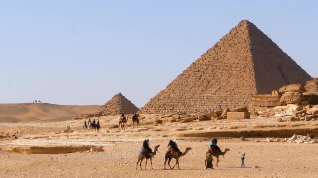 The Pyramids of Khafre and Menkaure at Giza necropolis in Cairo, Egypt