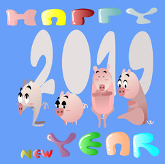 Obraz na płótnie Canvas Year of the Pig and New Year 2019 and Chinese New Year. Flat illustration for decoration. Colorful cute cartoon character on background isolated.