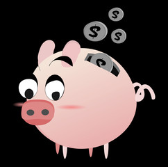  Icon piggy bank , money and hand. flat  illustration isolated on blackbackground. The concept of saving money, investment ,banking or business service. Cute animal clip art cartoon character.