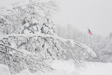 American Flag in winter snow