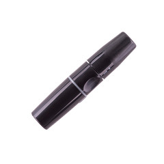 Diabetes lancet prick finger to make punctures to obtain small blood specimens for blood glucose, using glucose meter isolated on a white background