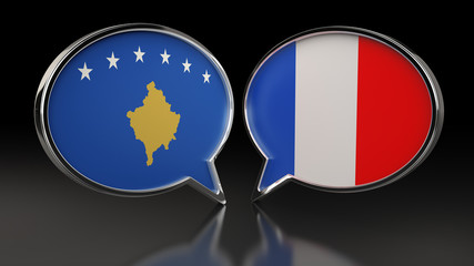 Kosovo and France flags with Speech Bubbles. 3D illustration