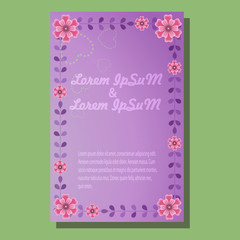 Pattern in the form of a frame ornament of pink flowers and purple leaves.