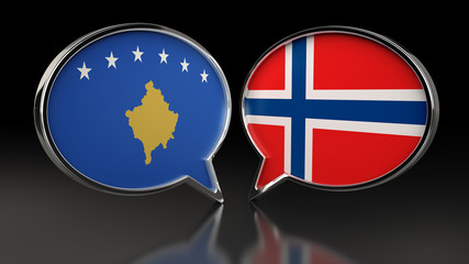 Kosovo and Norway flags with Speech Bubbles. 3D illustration