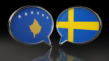 Kosovo and Sweden flags with Speech Bubbles. 3D illustration