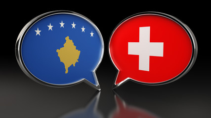 Fototapeta premium Kosovo and Switzerland flags with Speech Bubbles. 3D illustration