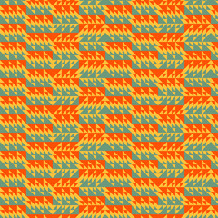 colorful intricate triangles repeating pattern in red, green and orange with 3D illusion for textile, fabric, background, backdrop, wallpaper and creative surface designs. pattern swatch at eps. file