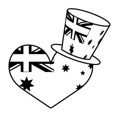 australia flag shaped heart and top hat