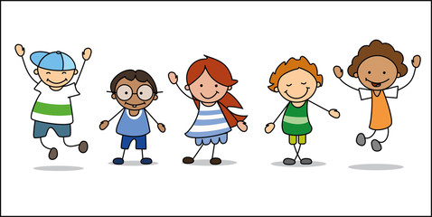 glückliche kinder spielen und tanzen  illustration 