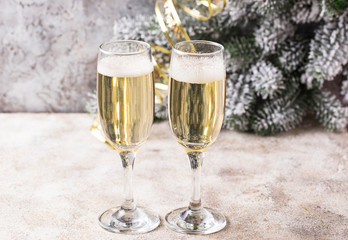 Glasses of champagne, traditional New year drink 