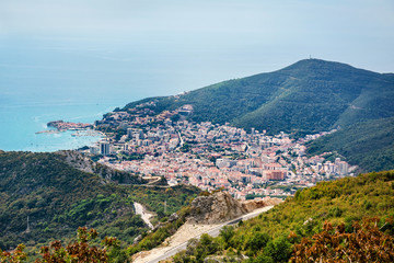 Panoramic view of city and bay, Montenegro.