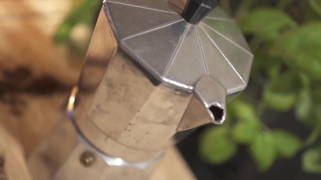 Cinematic shot of a traditional Italian bialetti coffee maker