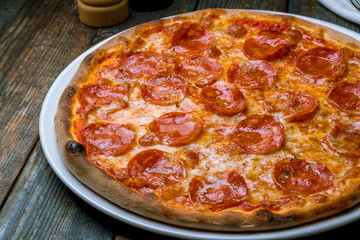 Pepperoni pizza on plate